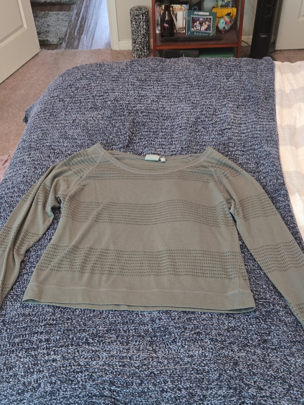 Athleta Olive Green Long Sleeve Openwork Knit Top